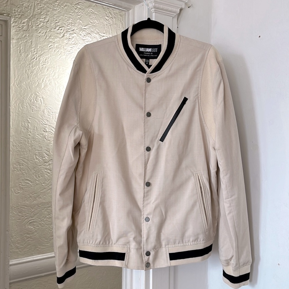 William Rast Men’s McKnight Cream & Black Bomber Jacket, size M